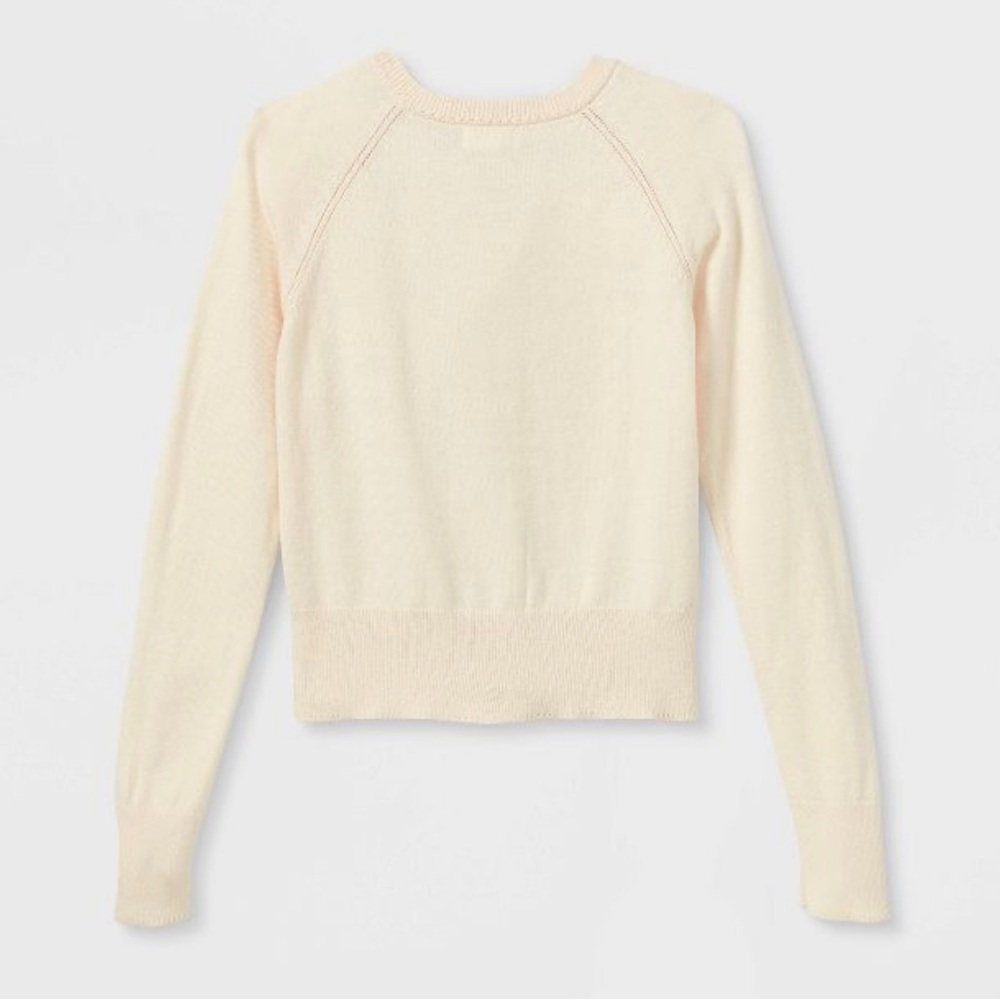 4T Cat & Jack Cream Cardigan Sweater with sparkling buttons, ribbed cuffs& waist - Picture 2 of 9